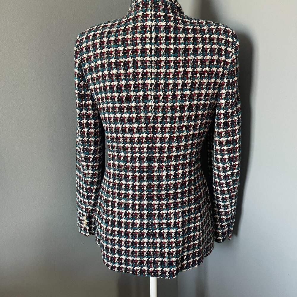 NWT ZARA TEXTURED DOUBLE BREASTED BLAZER TWEED CHECK PLAID JACKET PEARL BUTTON - Picture 2 of 9